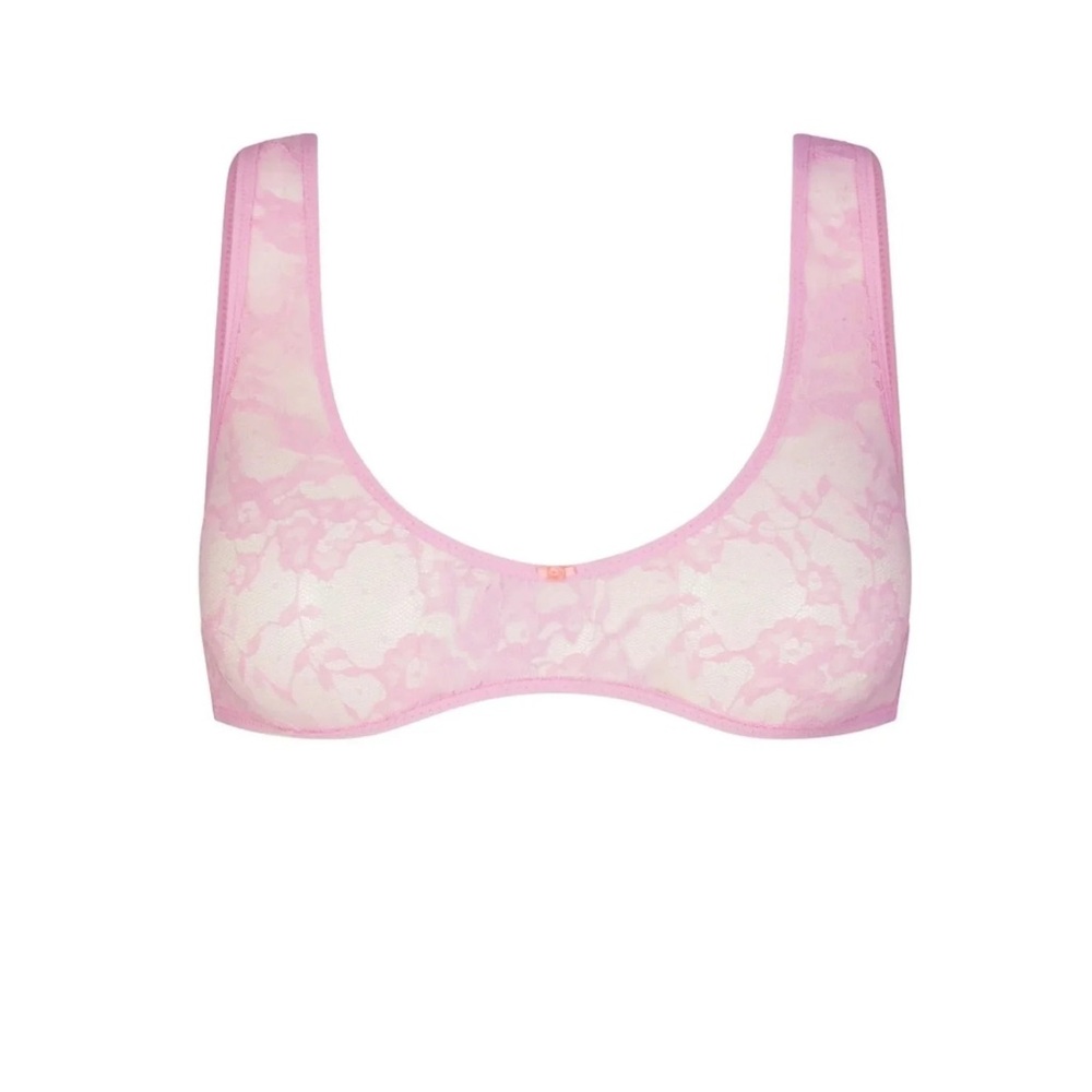 SKIMS stretch lace plunge bralette cotton candy size small